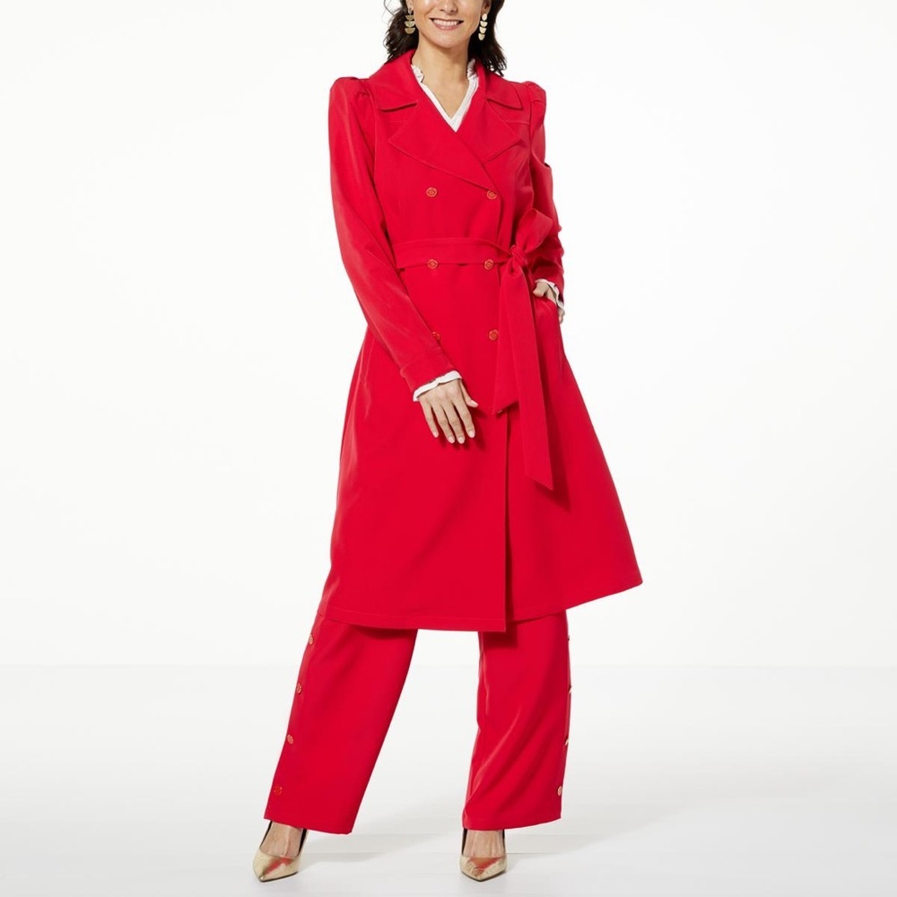 G by Giuliana Black Label Stretch Twill Trench Coat red